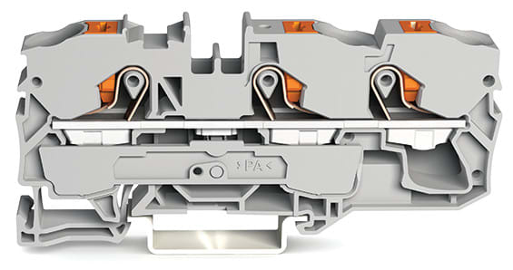 WAGO ELETTRONICA - Morsetto passante per 3 conduttori.con pulsante.10 mm².grigio