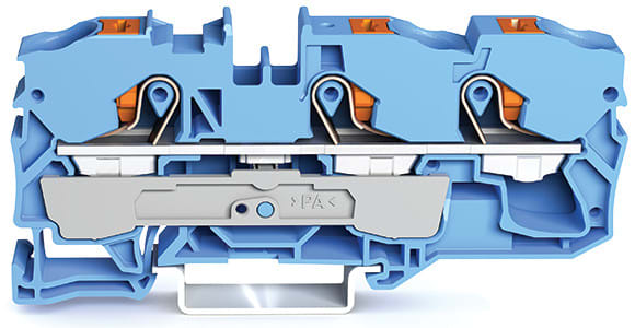 WAGO ELETTRONICA - Morsetto passante per 3 conduttori.con pulsante.10 mm².blu
