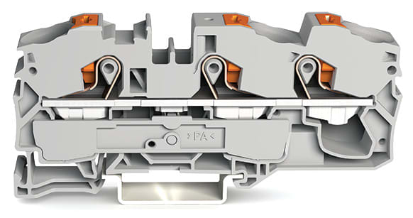 WAGO ELETTRONICA - Morsetto passante per 3 conduttori.con pulsante.16 mm².grigio