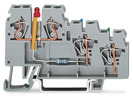 WAGO ELETTRONICA - Morsetto per attuatore per 3 conduttori.LED rosso.per attuatori a commutazione PNP (del positivo).grigio