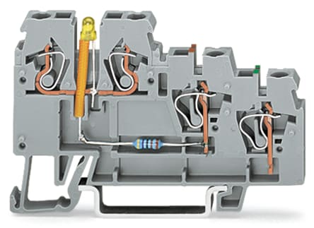 WAGO ELETTRONICA - Morsetto per attuatore per 3 conduttori.LED giallo.per attuatori a commutazione NPN (del negativo).grigio