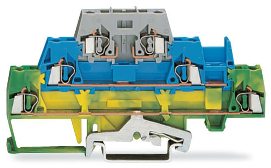 WAGO ELETTRONICA - Morsetto a tre piani.per guida DIN 35 x 15 e 35 x 7,5.2,5 mm².giallo-verde/blu/grigio