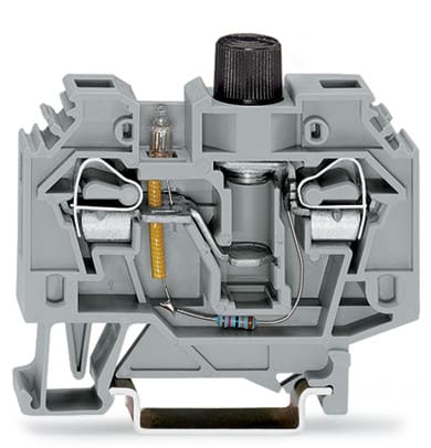 WAGO ELETTRONICA - Morsetto con fusibile per 2 conduttori.per fusibile miniaturizzato 5 x 20 mm.con indicazione di fusibile guasto con luce al neon.grigio