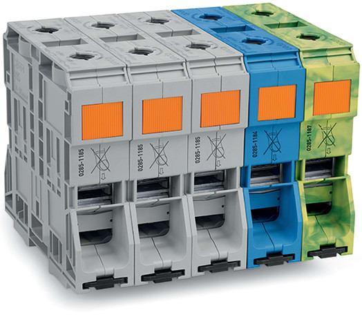 WAGO ELETTRONICA - Set trifase.con 185/120 mm² mors. ad alta corrente.solo per guida DIN 35 x 15.grigio, blu, giallo-verde
