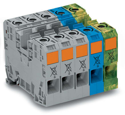 WAGO ELETTRONICA - Set trifase.con morsetti per correnti elevate da 35 mm².solo per guida DIN 35 x 15.grigio, blu, giallo-verde 285-139