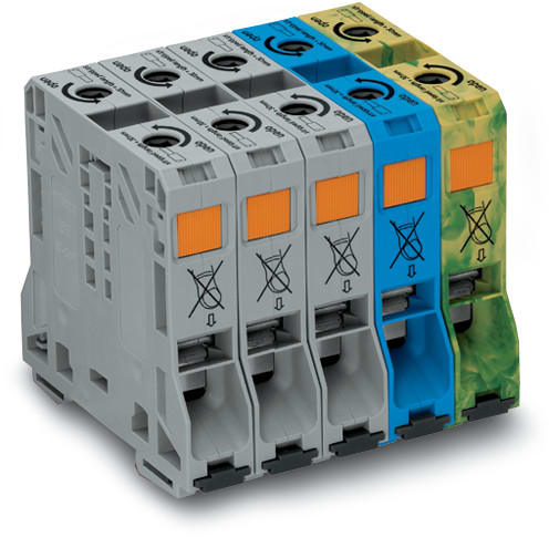 WAGO ELETTRONICA - Set trifase.con morsetti per correnti elevate da 50 mm².solo per guida DIN 35 x 15.grigio, blu, giallo-verde