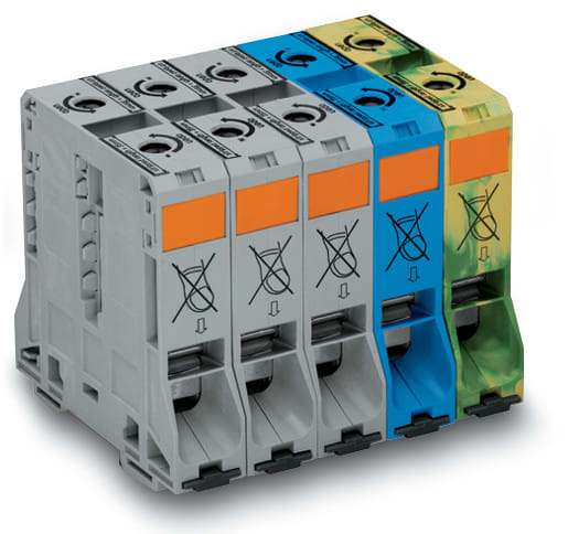 WAGO ELETTRONICA - Set trifase.con morsetti per correnti elevate da 95 mm².solo per guida DIN 35 x 15.grigio, blu, giallo-verde 285-199