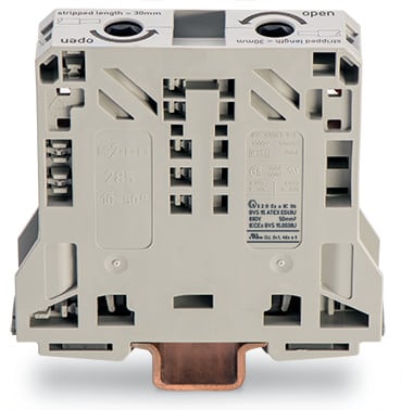 WAGO ELETTRONICA - Morsetto passante per 2 conduttori.50 mm².adatto per applicazioni Ex e II.grigio chiaro 285-950