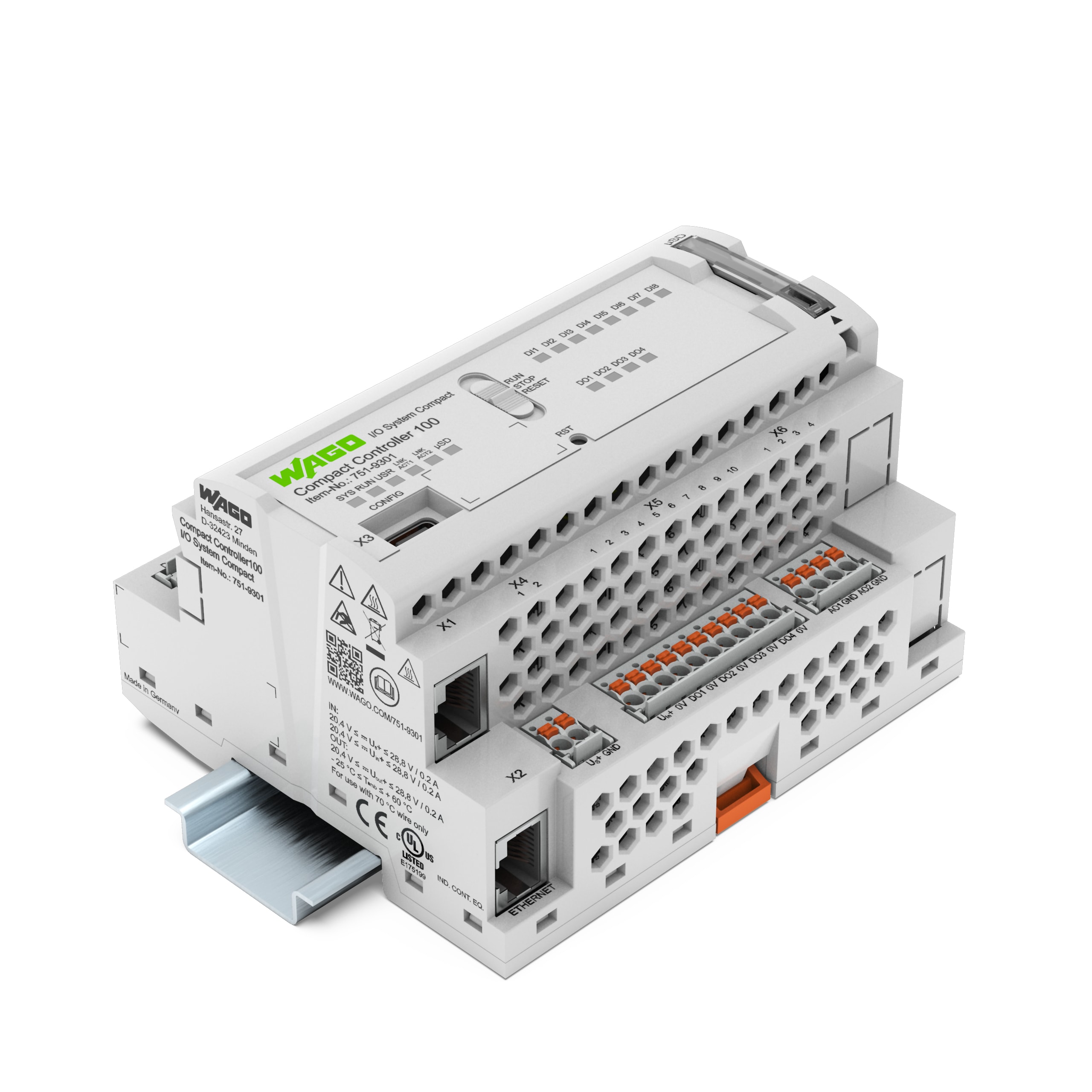 WAGO ELETTRONICA - Controllore Compact 100.8 x ID, 4 x UD, 2 x IA, 2 x UA.2 x ETHERNET