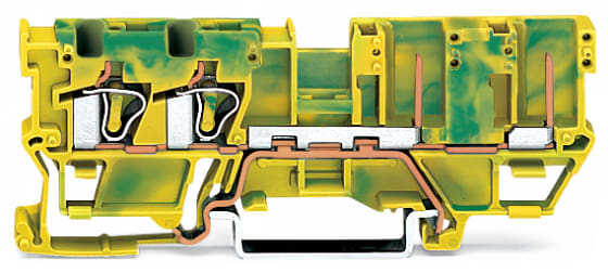 WAGO ELETTRONICA - Morsetto di base di terra per 2 conduttori/2 pin.4 mm².per guida DIN 35 x 15 e 35 x 7,5.verde-giallo