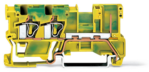 WAGO ELETTRONICA - Morsetto di base di terra per 2 conduttore/1 pin.4 mm².per guida DIN 35 x 15 e 35 x 7,5.verde-giallo