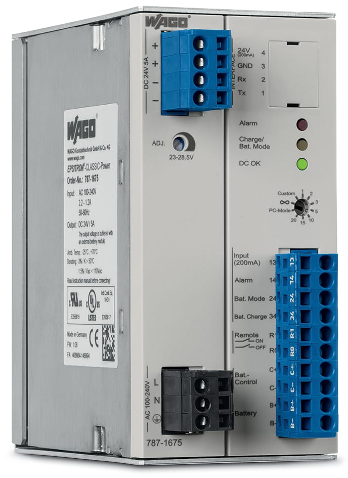 WAGO ELETTRONICA - Alimentatore switching con caricatore e controllore integrati.Classic.1 fase