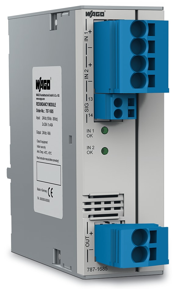 WAGO ELETTRONICA - Modulo ridondante.Tensione d'ingresso 2 x 24 V DC.Corrente d'ingresso 2 x 20 A 787-1685