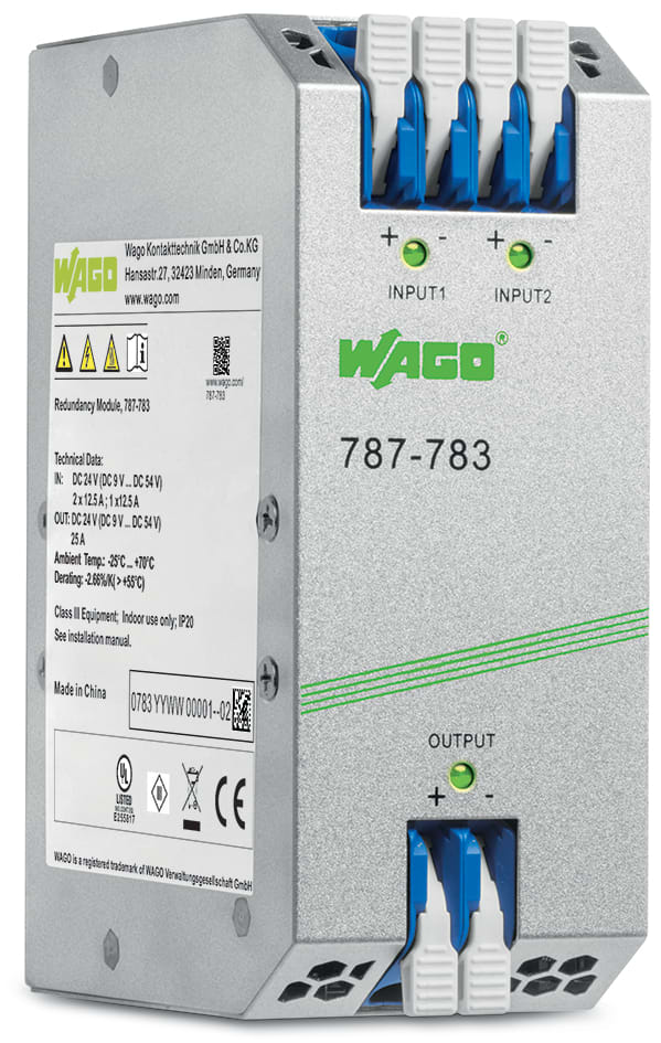 WAGO ELETTRONICA - Modulo ridondante.Tensione d'ingresso 2 x da 9 a 54 V DC.Corrente d'ingresso 2 x 12,5 A 787-783