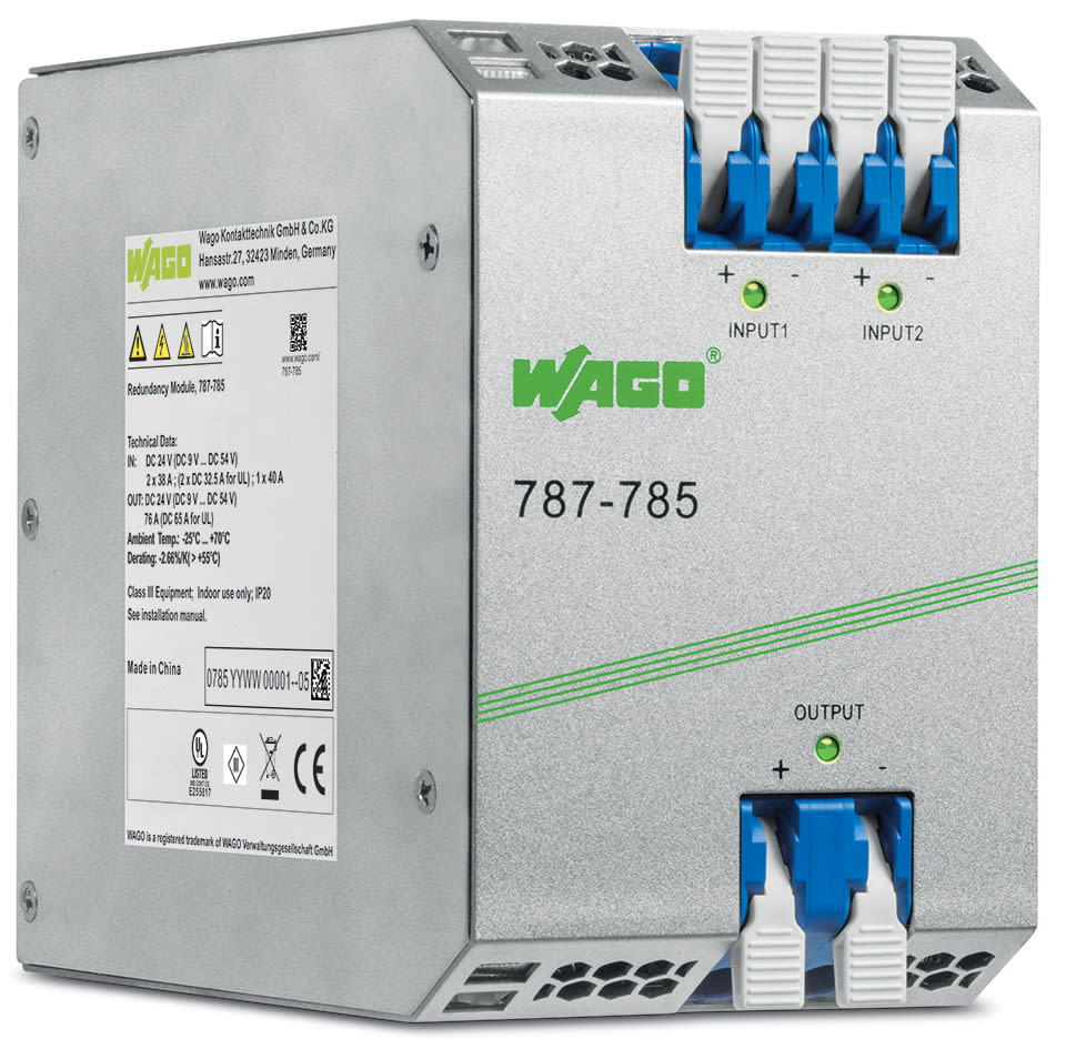 WAGO ELETTRONICA - Modulo ridondante.Tensione d'ingresso 2 x da 9 a 54 V DC.Corrente d'ingresso 2 x 40 A
