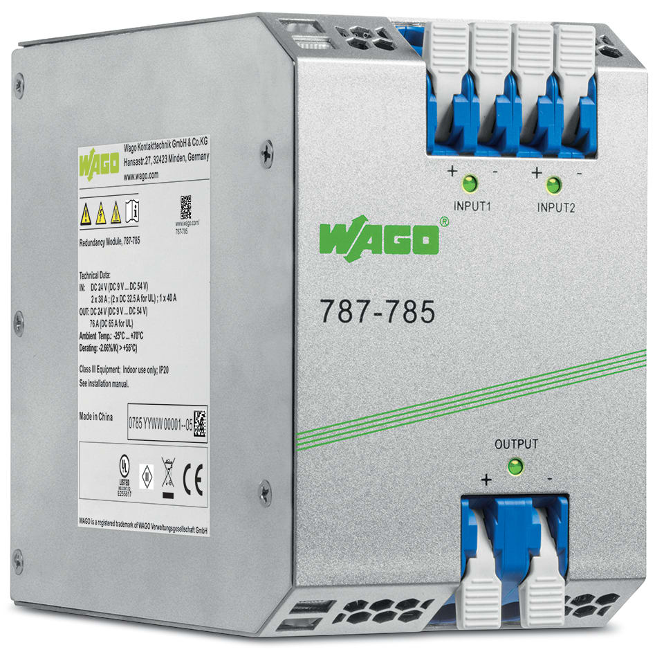 WAGO ELETTRONICA - Modulo ridondante.Tensione d'ingresso 2 x da 9 a 54 V DC.Corrente d'ingresso 2 x 40 A