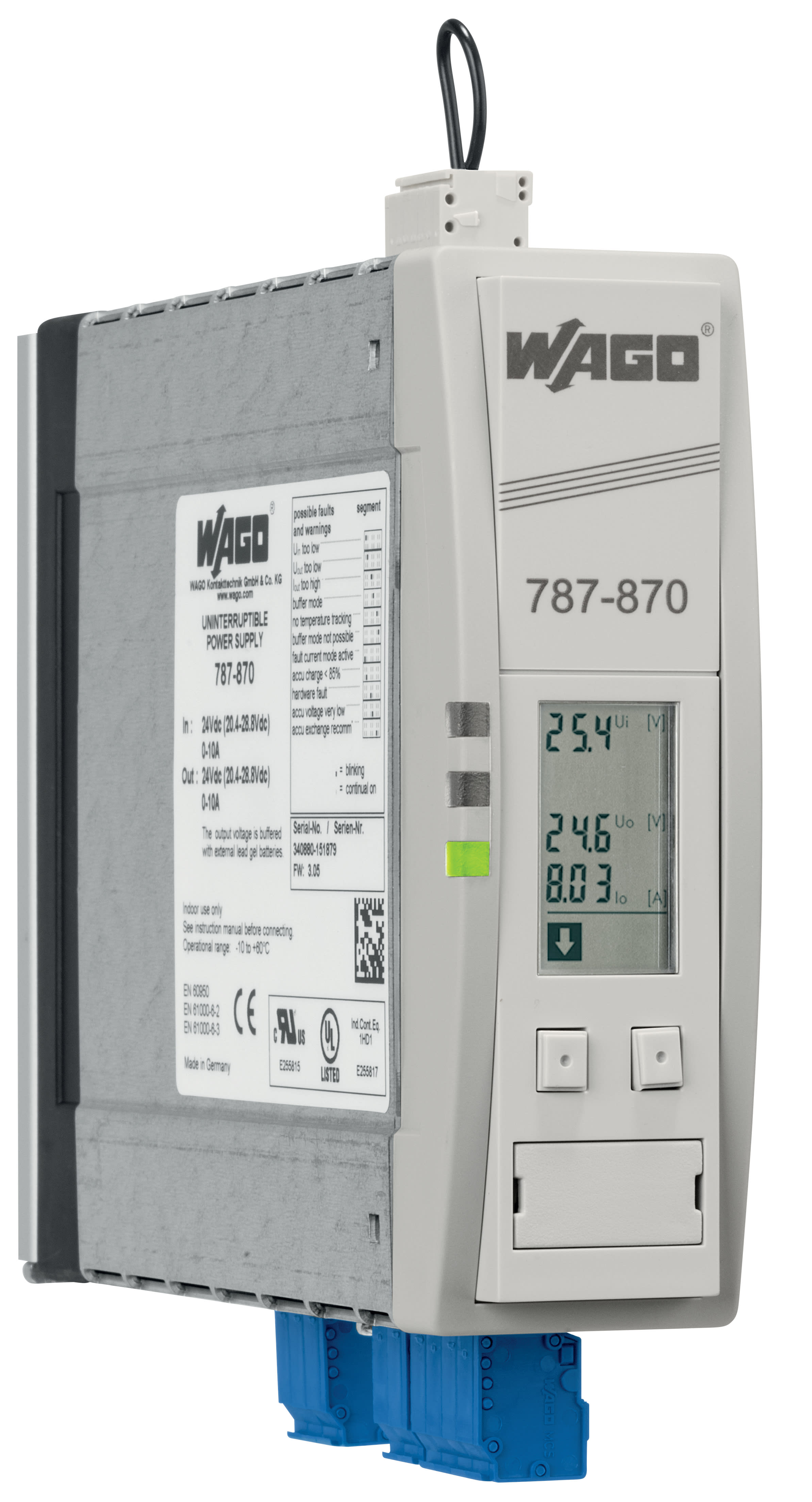 WAGO ELETTRONICA - Unità di controllo e caricatore UPS.Tensione di ingresso 24 V DC.Tensione d'uscita 24 V DC 787-870