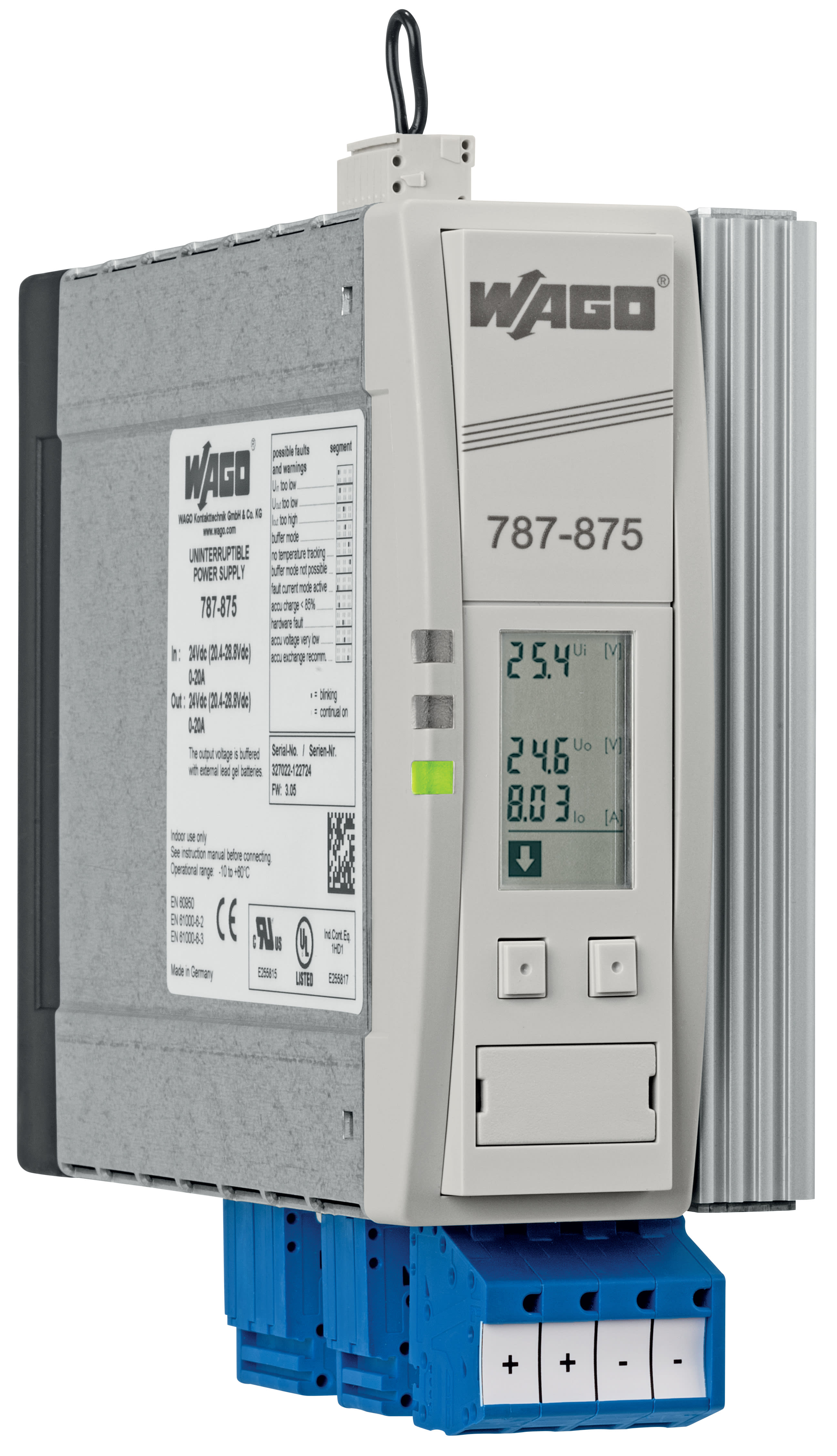 WAGO ELETTRONICA - Unità di controllo e caricatore UPS.Tensione di ingresso 24 V DC.Tensione d'uscita 24 V DC