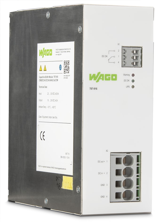 WAGO ELETTRONICA - modulo buffer capacitivo.Tensione di ingresso 24 V DC.Tensione d'uscita 24 V DC