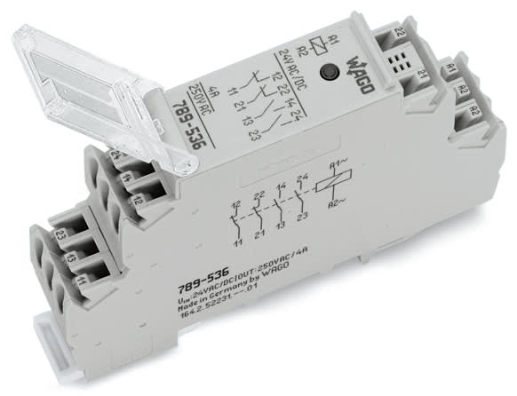 WAGO ELETTRONICA - Modulo relè.Tensione nominale d'ingresso: 24 V AC/DC.2 contatti NA e 2 NC.grigio 789-536