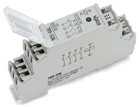 WAGO ELETTRONICA - Modulo relè.Tensione nominale d'ingresso: 24 V AC/DC.2 contatti NA e 2 NC.grigio