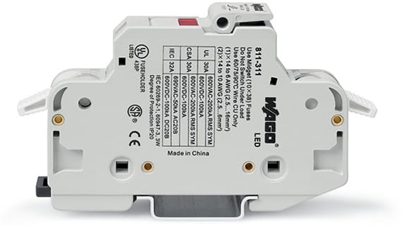 WAGO ELETTRONICA - Portafusibile 2 conduttori .per fusibili cilindrici 10 x 38 mm. 13/32 x 11/2.1 polo.grigio chiaro 811-311