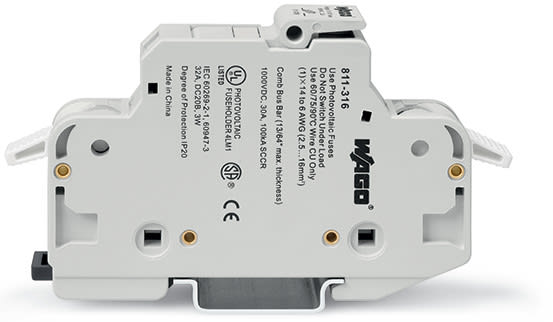 WAGO ELETTRONICA - Portafusibile 2 conduttori .per fusibili cilindrici 10 x 38 mm. 13/32 x 11/2.per applicazioni fotovoltaiche.grigio chiaro 811-316