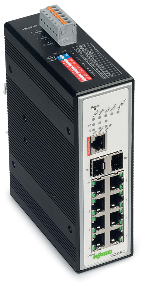 WAGO ELETTRONICA - Switch industriale managed.8 porte 100Base-TX.2 slot 1000BASE-SX/LX.nero metallizzato