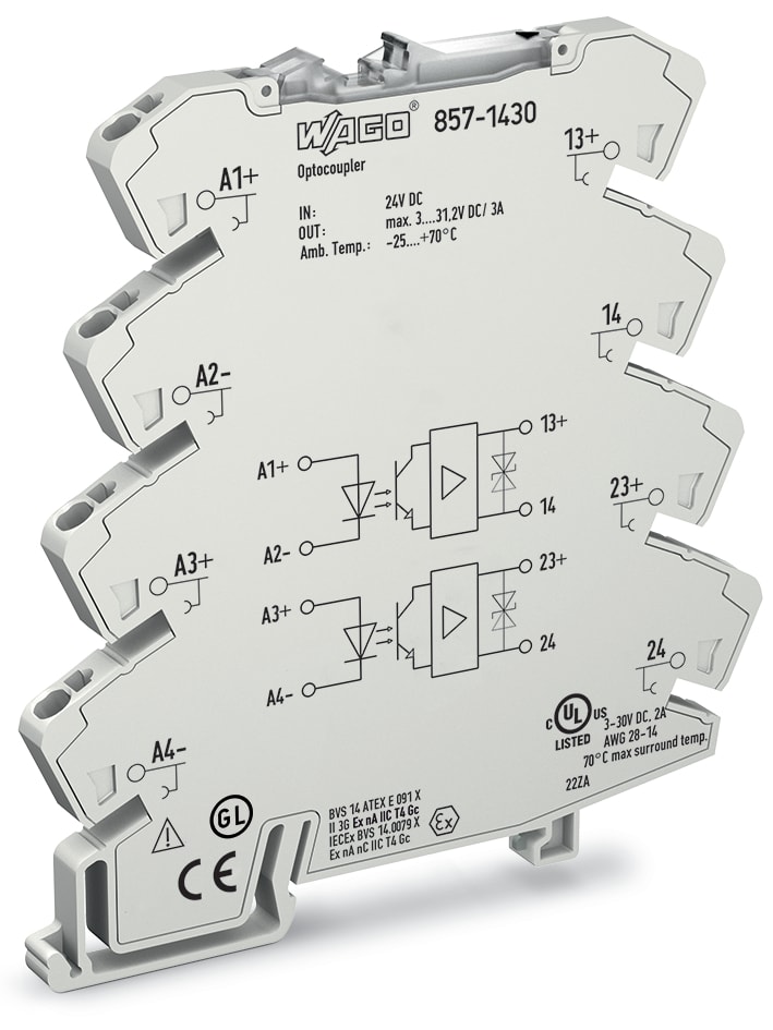 WAGO ELETTRONICA - Modulo optoaccoppiatore.2 porte.Tensione nominale di ingresso: 24 V DC.grigio chiaro