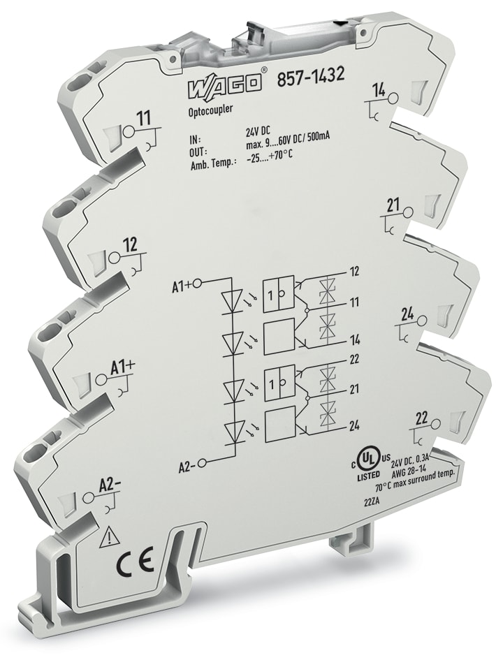 WAGO ELETTRONICA - Modulo optoaccoppiatore.2 porte.Tensione nominale di ingresso: 24 V DC.grigio chiaro