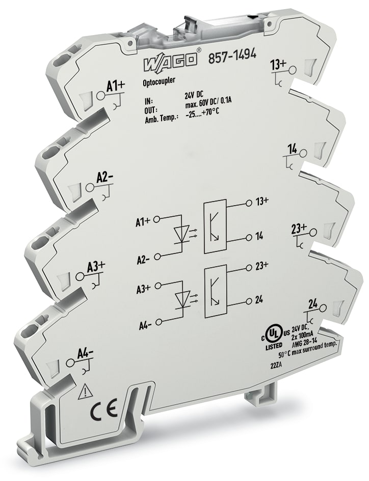 WAGO ELETTRONICA - Modulo optoaccoppiatore.2 porte.Tensione nominale di ingresso: 24 V DC.grigio chiaro