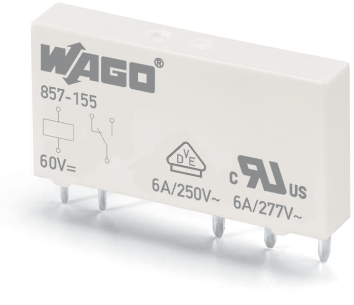 WAGO ELETTRONICA - Relè base.Tensione nominale di ingresso: 60 V DC.1 contatto in scambio 857-155