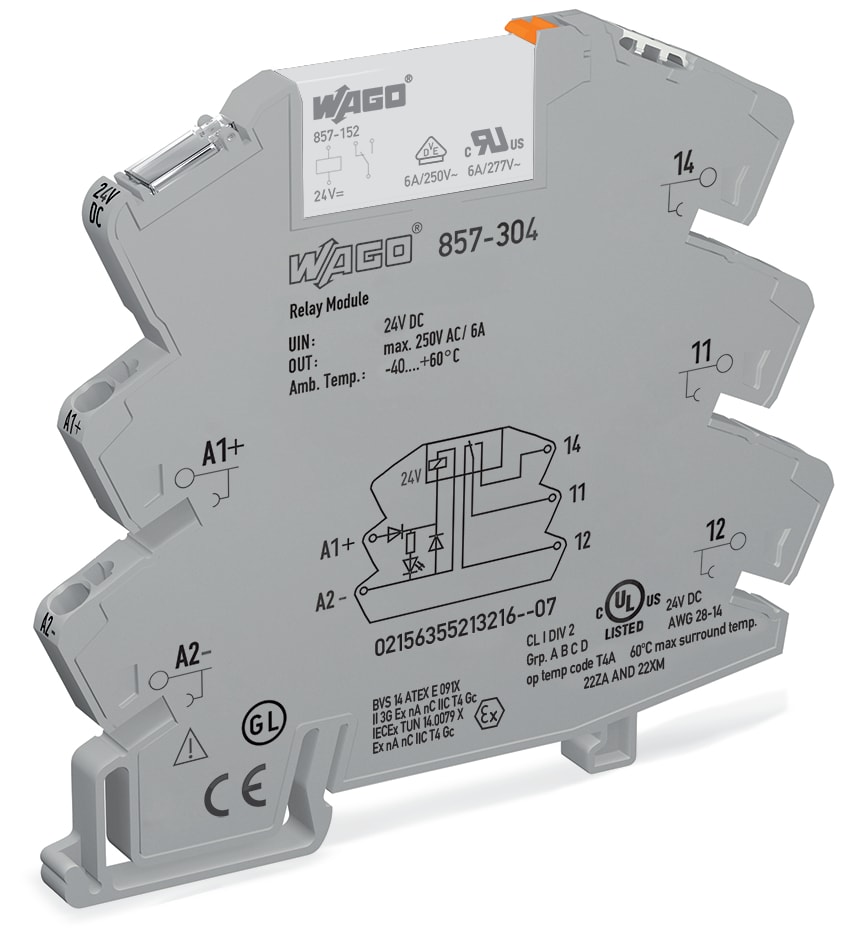 WAGO ELETTRONICA - Modulo relè.Tensione nominale di ingresso: 24 V DC.1 contatto in scambio.grigio