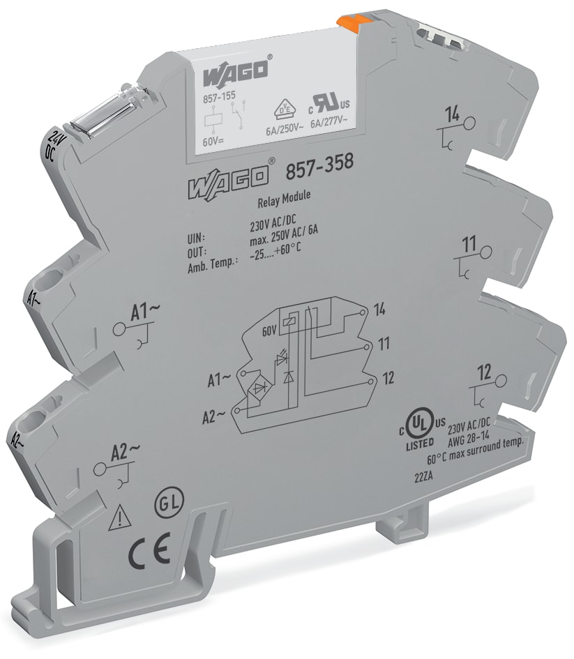 WAGO ELETTRONICA - Modulo relè.Tensione nominale d'ingresso: 230 V AC/DC.1 contatto in scambio.grigio