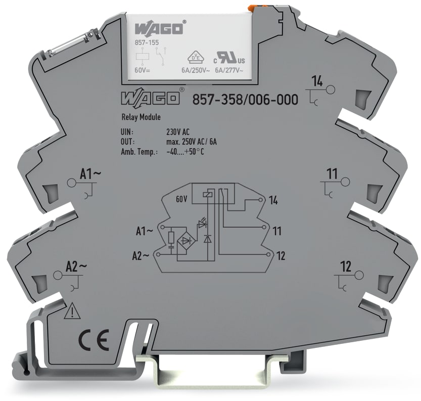 WAGO ELETTRONICA - Modulo relè.Tensione nominale d'ingresso: 230 V AC.1 contatto in scambio.grigio 857-358/006-000