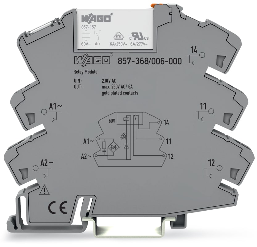 WAGO ELETTRONICA - Modulo relè.Tensione nominale d'ingresso: 230 V AC.1 contatto in scambio.grigio 857-368/006-000