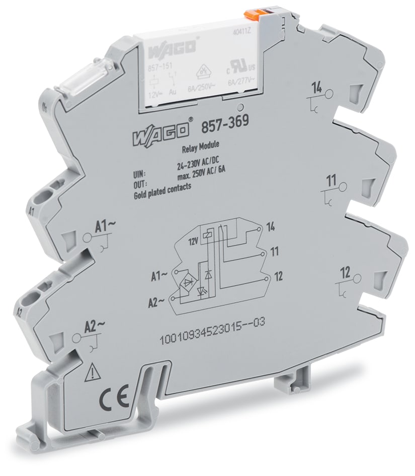 WAGO ELETTRONICA - Modulo relè.Tensione nominale d'ingresso: 24 - 230 V AC/DC.1 contatto in scambio 857-369