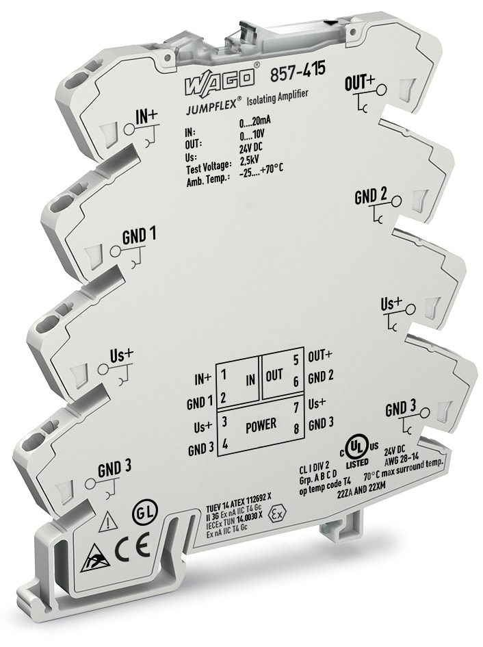 WAGO ELETTRONICA - Amplificatore di isolamento.Segnale ingresso corrente.Segnale uscita tensione 857-415