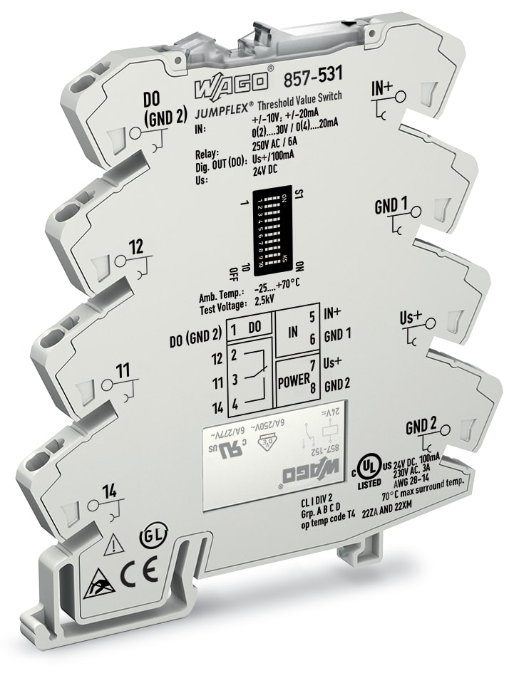 WAGO ELETTRONICA - Switch per valore di soglia.Valori analogici.1 contatto in scambio 857-531