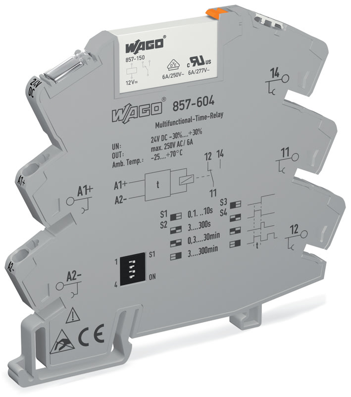 WAGO ELETTRONICA - Modulo relè timer.Tensione nominale di ingresso: 24 V DC.Limite corrente permanente: 6 A.grigio