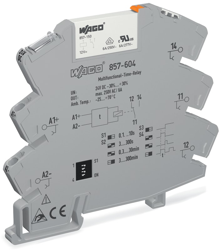 WAGO ELETTRONICA - Modulo relè timer.Tensione nominale di ingresso: 24 V DC.Limite corrente permanente: 6 A.grigio
