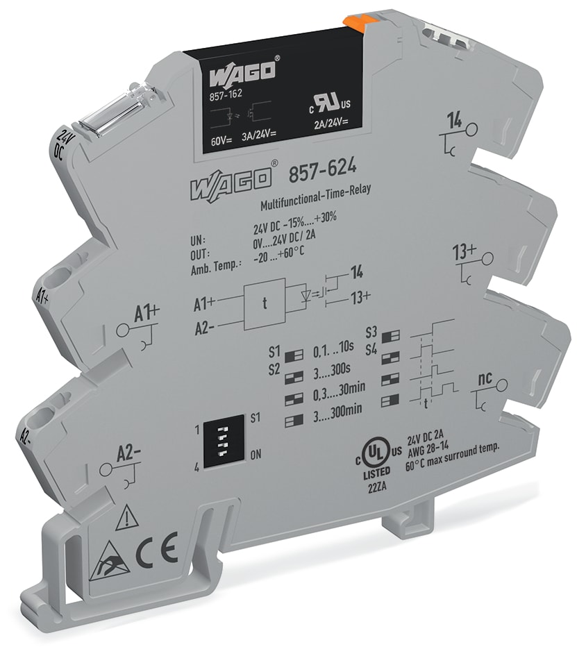 WAGO ELETTRONICA - Modulo con relè timer allo stato solido.Tensione nominale di ingresso: 24 V DC.Intervallo tensione d'uscita: da 0 a 24 V DC