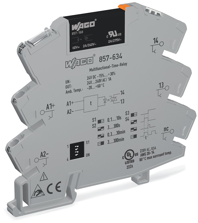 WAGO ELETTRONICA - Modulo con relè timer allo stato solido.Tensione nominale di ingresso: 24 V DC.Intervallo tensione d'uscita: da 24 a 230 V AC