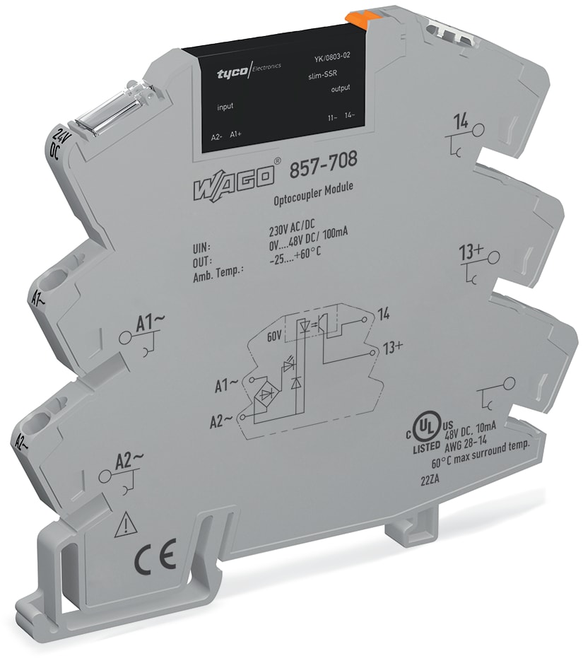 WAGO ELETTRONICA - Modulo con relè allo stato solido.Tensione nominale d'ingresso: 230 V AC/DC.Intervallo tensione d'uscita: da 0 a 48 V DC.grigio