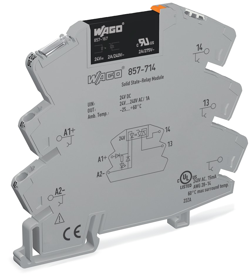 WAGO ELETTRONICA - Modulo con relè allo stato solido.Tensione nominale di ingresso: 24 V DC.Intervallo tensione d'uscita: da 24 a 240 V AC.grigio