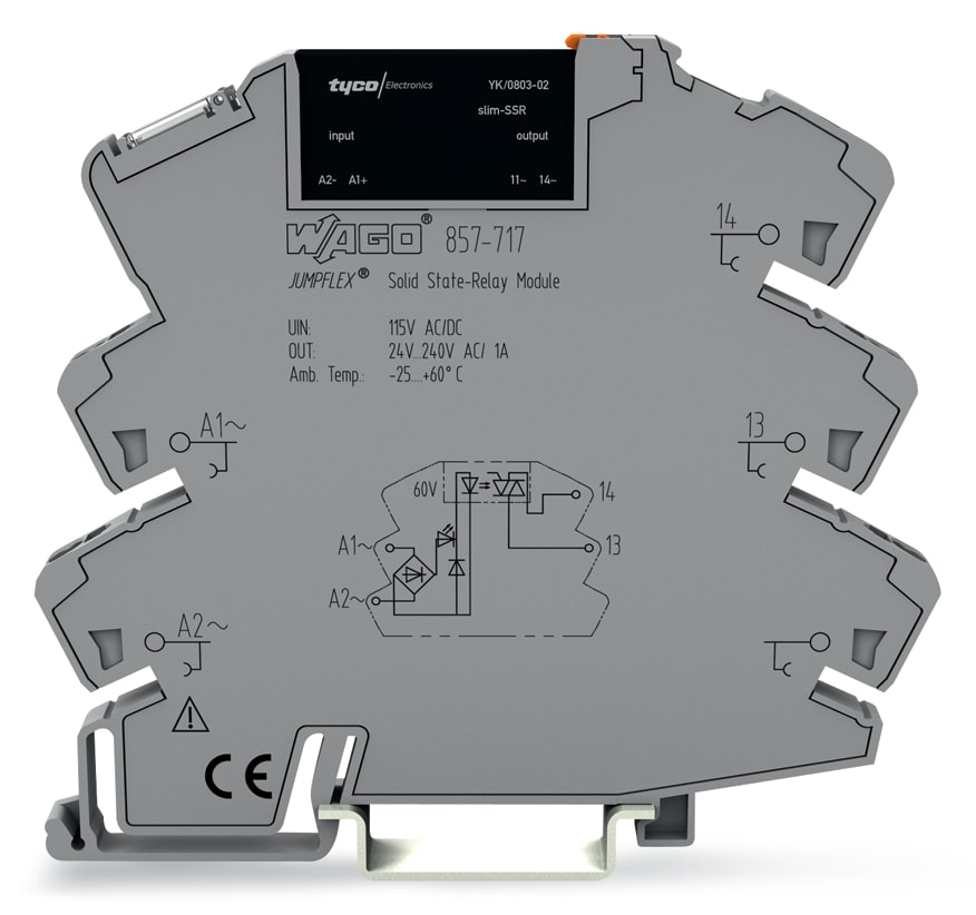 WAGO ELETTRONICA - Modulo con relè allo stato solido.Tensione nominale d'ingresso: 115 V AC/DC.Intervallo tensione d'uscita: da 24 a 240 V AC.grigio