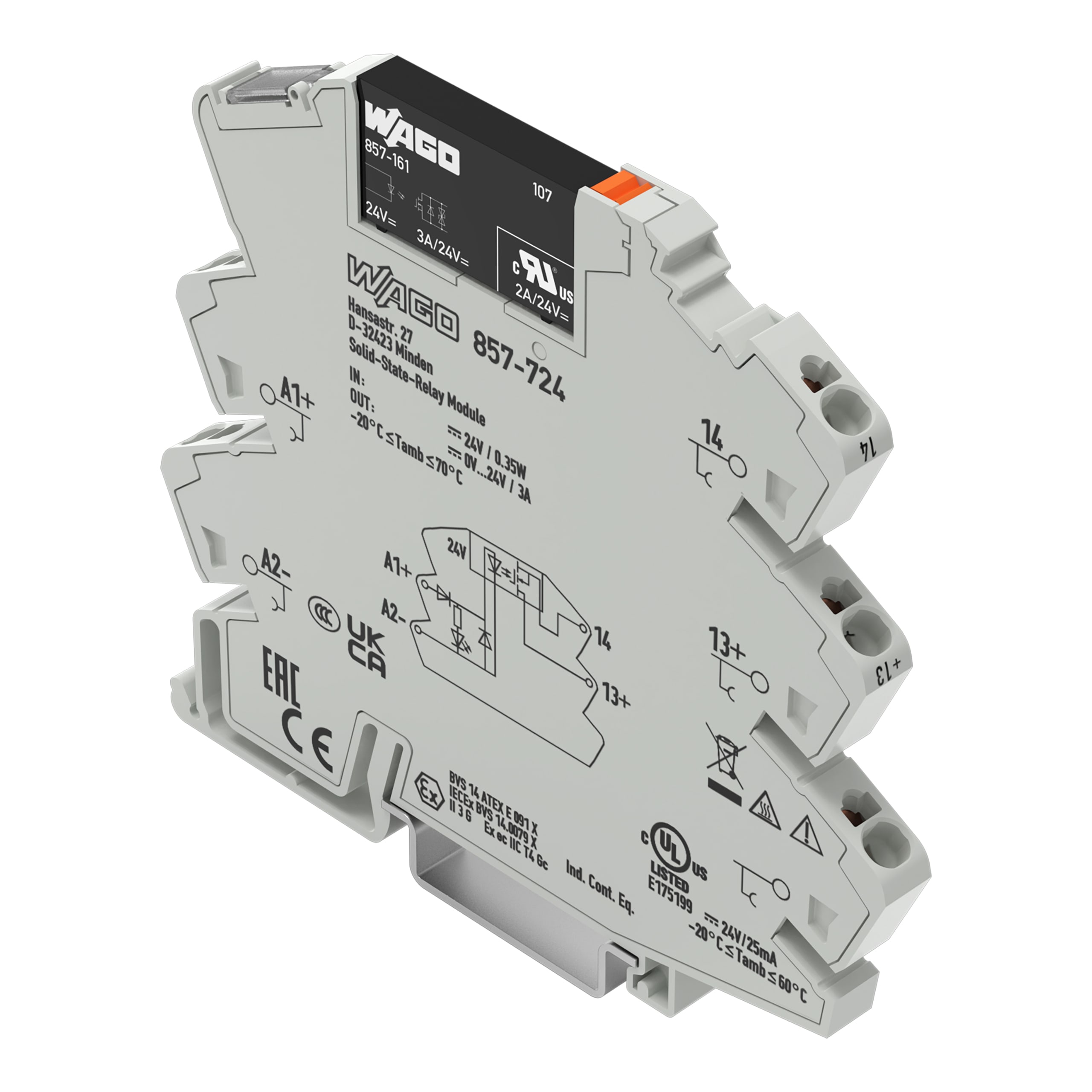 WAGO ELETTRONICA - Modulo con relè allo stato solido.Tensione nominale di ingresso: 24 V DC.Intervallo tensione d'uscita: da 0 a 24 V DC.grigio