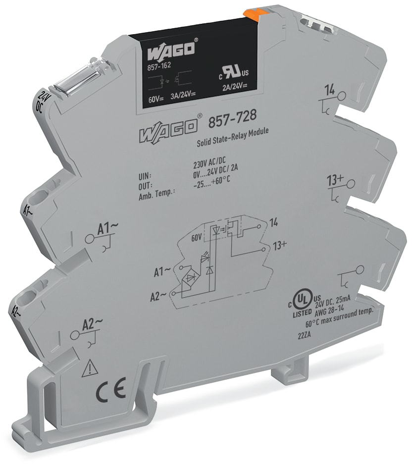 WAGO ELETTRONICA - Modulo con relè allo stato solido.Tensione nominale d'ingresso: 230 V AC/DC.Intervallo tensione d'uscita: da 0 a 30 V DC.grigio