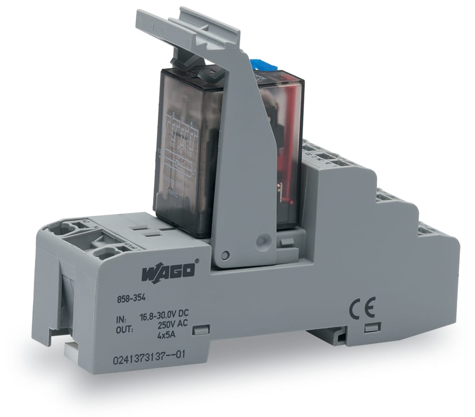 WAGO ELETTRONICA - Modulo relè.Tensione nominale di ingresso: 24 V DC.4 contatti in scambio 858-354