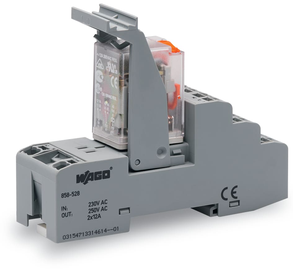 WAGO ELETTRONICA - Modulo relè.Tensione nominale d'ingresso: 230 V AC.2 contatti in scambio.grigio 858-528